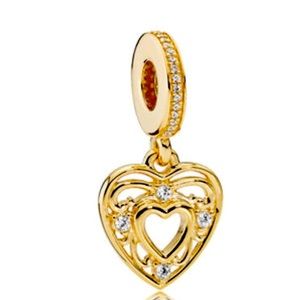 Retired 14k PANDORA dangle heart charm with CZs